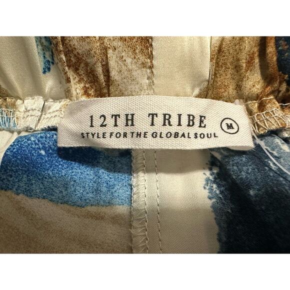 12th Tribe Perla Blue Watercolor Satin Wide Leg Pants Elastic Waist Sz M NWT - Picture 9 of 14